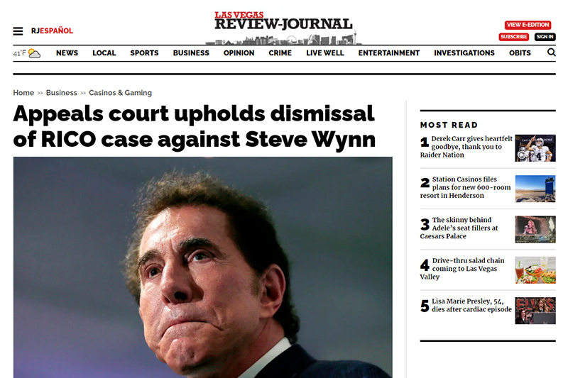 Appeals court upholds dismissal of RICO case against Steve Wynn