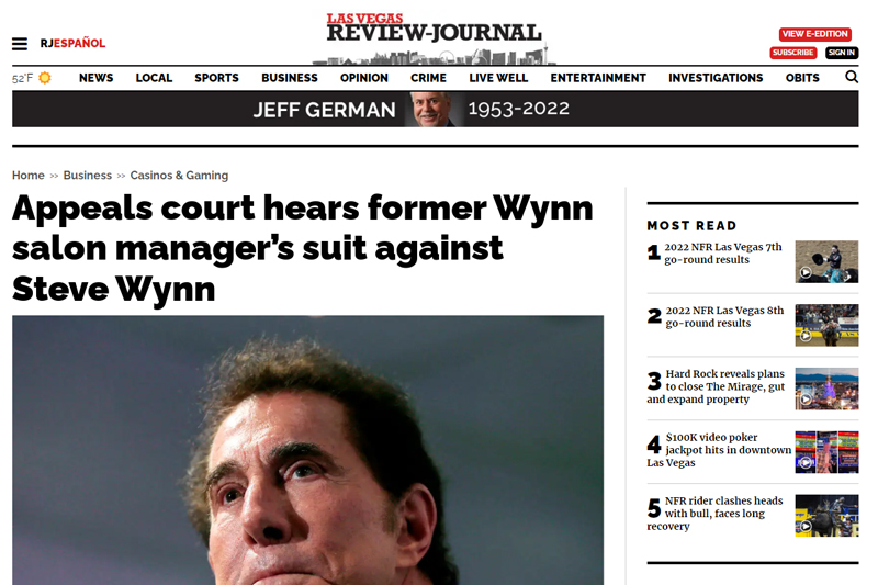 Appeals court hears former Wynn salon manager’s suit against Steve Wynn