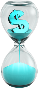 Sand timer with dollar sign showing how with time, money should also grow.
