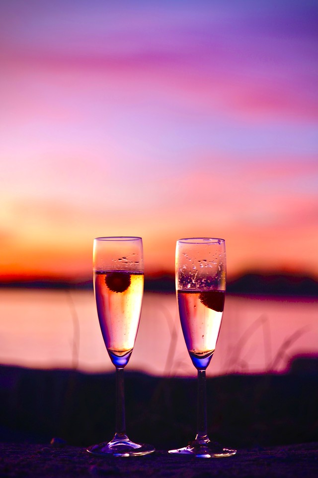 product photography, commercial photography, glass, colorful, sunset, special occasion